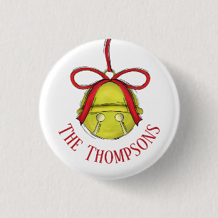 Cute Gold Holiday Christmas Custom Family Name 3 Cm Round Badge