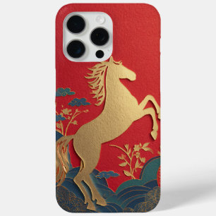 Cute Gold Horse Japanese Red elephant stylish iPhone 15 Pro Max Case