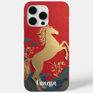 Cute Gold Horse Japanese Red elephant stylish iPhone 15 Pro Max Case