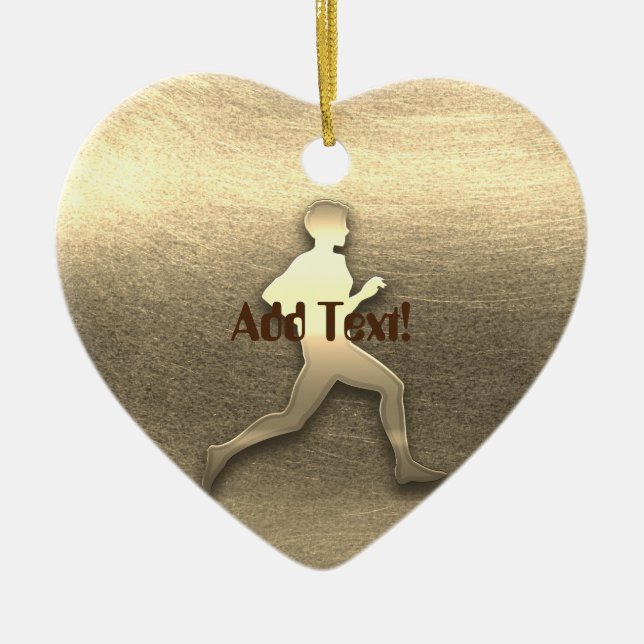 Cute Gold Jogger Athletics Marathon Ceramic Ornament (Front)