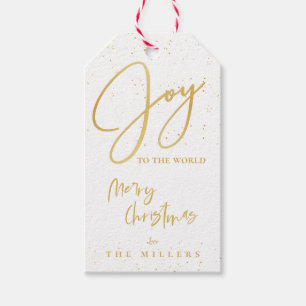 Cute Gold Joy To The World Merry Christmas Gift Tags