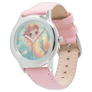 Cute gold mermaid in underwater world watch