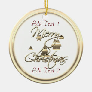 Cute Gold Merry Christmas Add Text Ornament