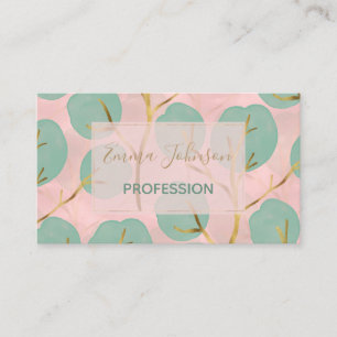 Cute Gold & Mint Tree shapes Minimal Pink Pattern Business Card