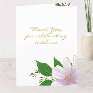 Cute Gold Outlined Pink Flower Bachelorette Thank You Card