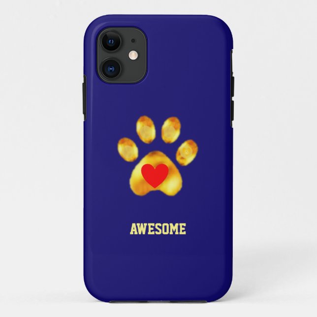 Cute gold paw on navy blue Case-Mate iPhone case (Back)