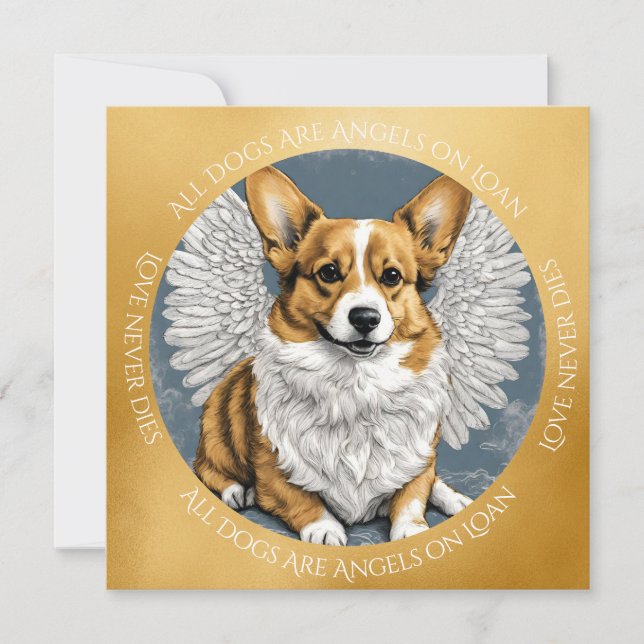 Cute Gold  Pembroke Corgi Angel Sympathy Thank You Card (Front)