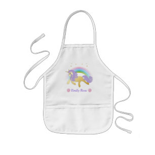 Cute Gold & Purple Unicorn & Rainbow Kids Apron