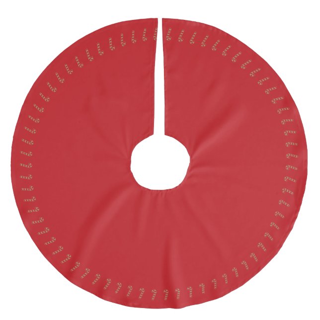 Cute gold red candy cane border solid Christmas Brushed Polyester Tree Skirt (Front)