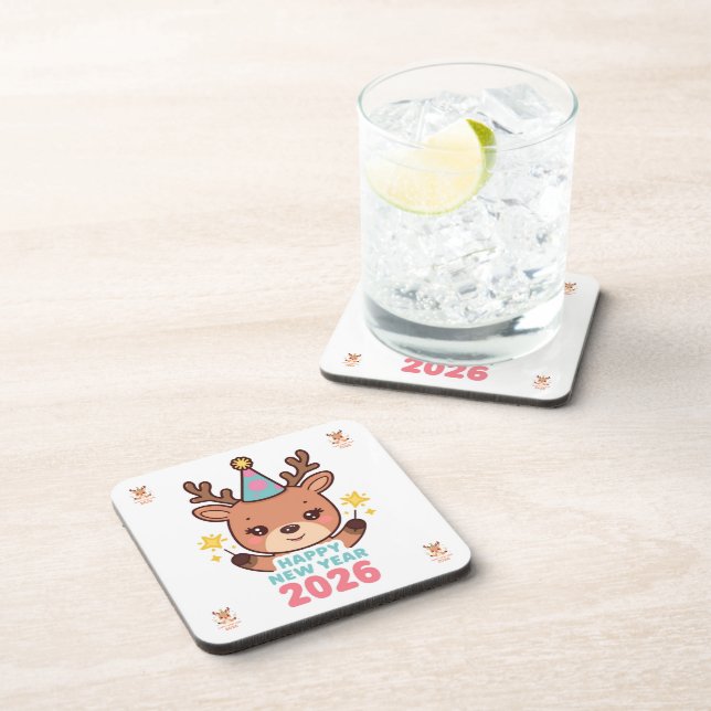 cute gold reindeer new year 2026 coaster set (Right Side)