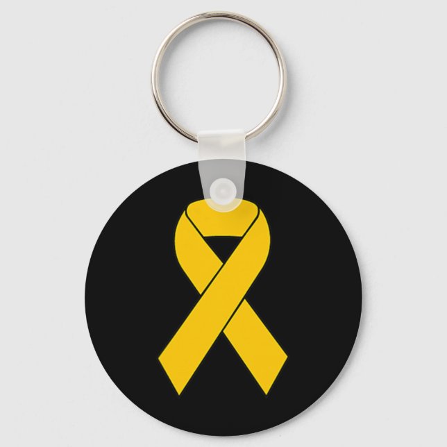 Cute Gold Ribbon Childhood Cancer Awareness Women  Key Ring (Front)
