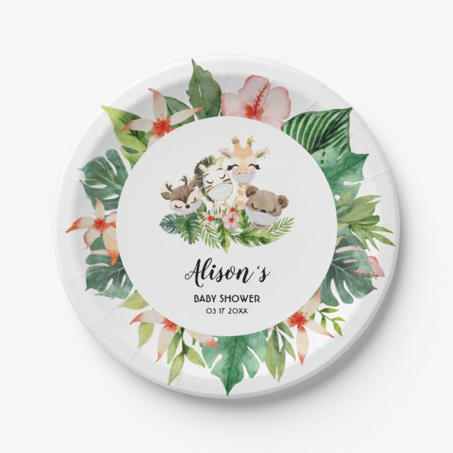 Cute Gold Safari Friends | Baby Shower Paper Plate (Front)