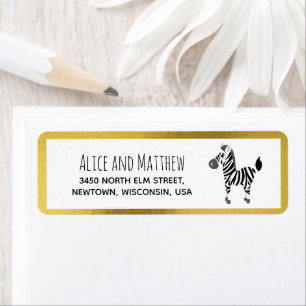 Cute Gold Safari Zebra Baby Shower Return Address Label