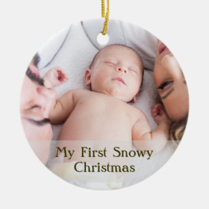 Cute Gold Script My First Snowy Christmas Baby Ceramic Ornament