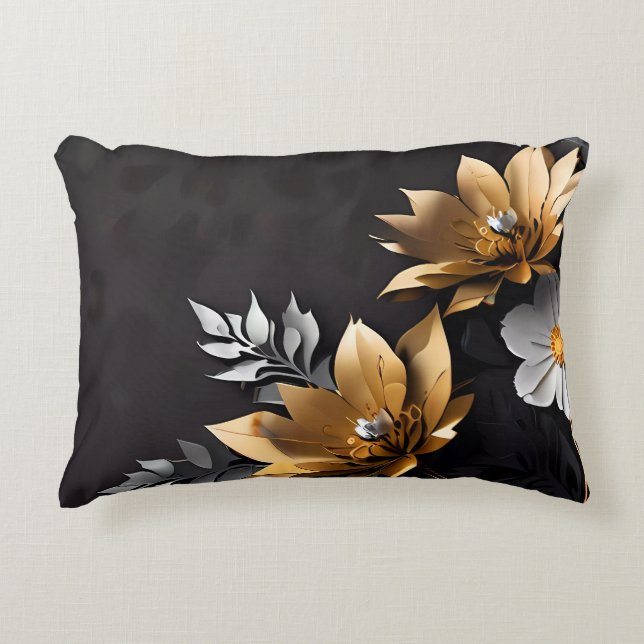 Cute Gold & Silver Floral Sunflower Decorative Cushion (Front)