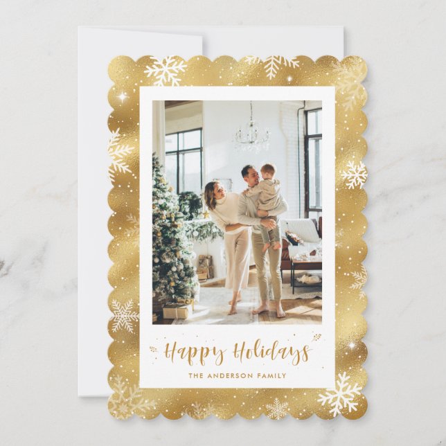 Cute Gold Snowy Photo Holiday (Front)