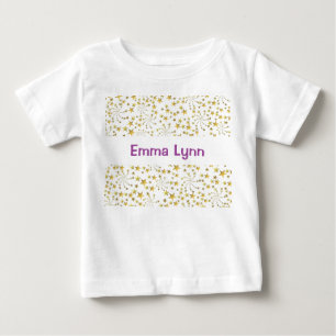 Cute Gold Stars Flower Fireworks Personalised Name Baby T-Shirt
