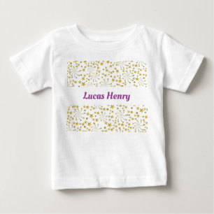 Cute Gold Stars Flower Fireworks Personalised Name Baby T-Shirt