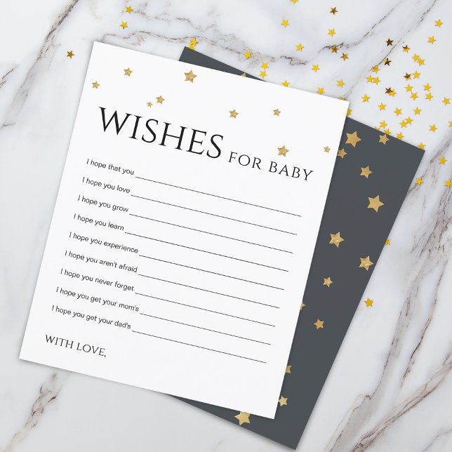 Cute Gold Stars Wishes for Baby Advice Card (Cute Gold Stars Wishes for Baby Advice Card)