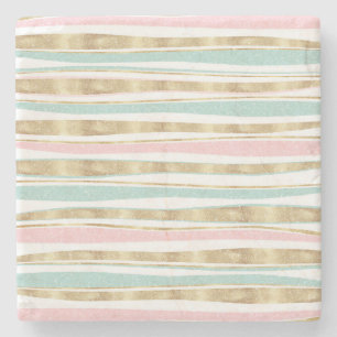 Cute Gold Stripes Doodles Pink Design Stone Coaster