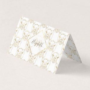 Cute Gold Strokes Llama Animal White Pattern Business Card