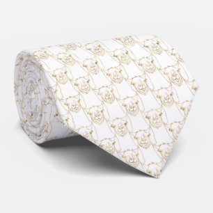 Cute Gold Strokes Llama Animal White Pattern Tie