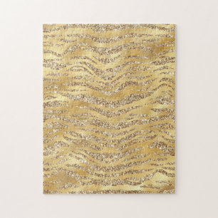Cute Gold Tiger Skin Print Pattern Animal Lover Jigsaw Puzzle