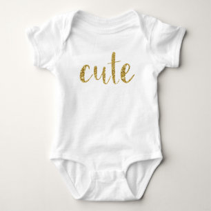 “Cute” Gold Typography Baby Girl Stylish Chic Baby Bodysuit