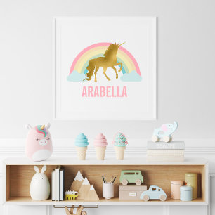 Cute Gold Unicorn Girl's Room Poster