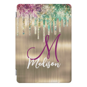Cute gold unicorn Glitter Drips monogram iPad Pro Cover