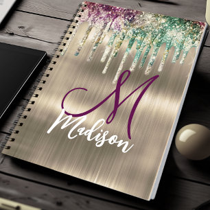 Cute gold unicorn Glitter Drips monogram Notebook