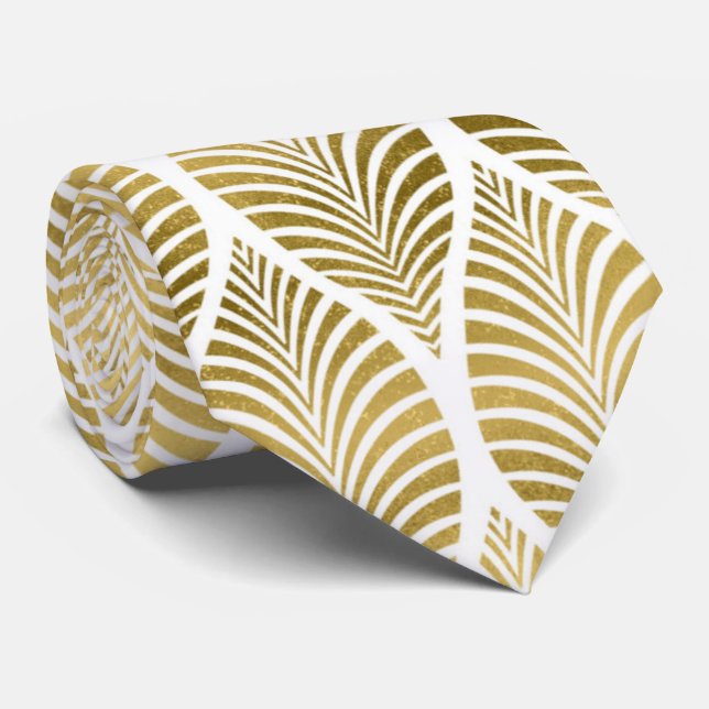 Cute gold white art deco pattern tie (Rolled)