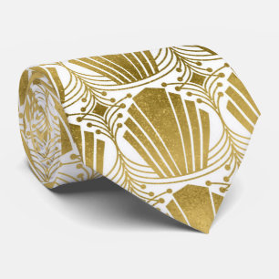 Cute gold white art deco pattern tie