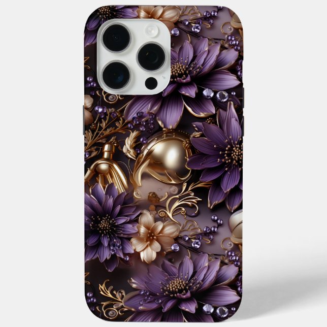 Cute Golden And Purple Floral Botanical  Case-Mate iPhone Case (Back)