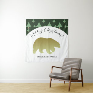 Cute Golden Bear Christmas Family Tapestry