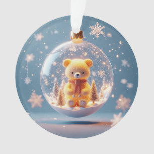 Cute Golden Bear Ornament in a Snowy Winter Scene