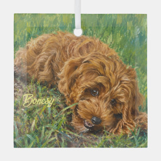 Cute Golden Doodle Glass Tree Decoration