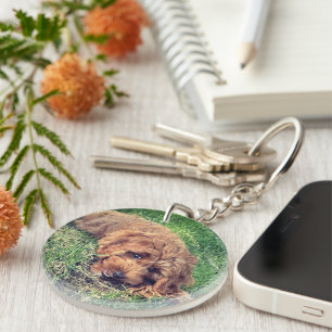 Cute Golden Doodle With Text Key Ring