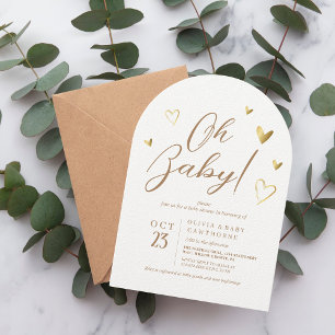 Cute Golden Hearts Neutral Oh Baby Shower Invitation