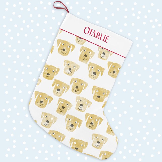 Cute Golden Labrador Retriever Dog Custom Name Small Christmas Stocking (Creator Uploaded)