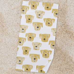 Cute Golden Labrador Retriever Dog Pattern Beach Towel