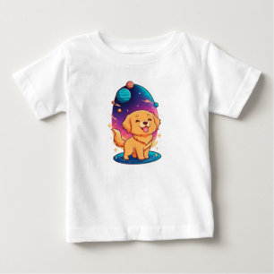 Cute Golden Puppy In Colourful Space Baby T-Shirt