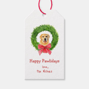 Cute Golden Retriever and Christmas wreath  Gift Tags