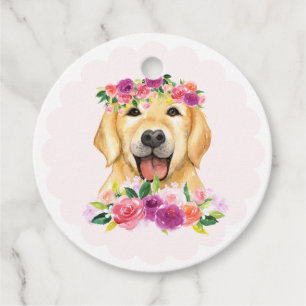 Cute Golden Retriever and Purple Flowers Thank You Favour Tags