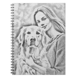 Cute golden retriever Best Dog Mum Pencil Drawing Notebook