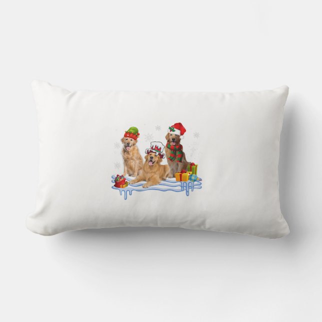 Cute Golden Retriever Christmas Dog Lumbar Cushion (Front)