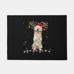 Cute Golden Retriever Christmas Lights Reindeer Doormat