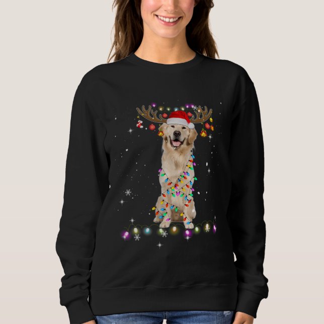 Cute Golden Retriever Christmas Lights Reindeer Sweatshirt (Front)