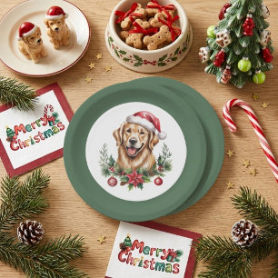 Cute Golden Retriever Christmas Paper Plate