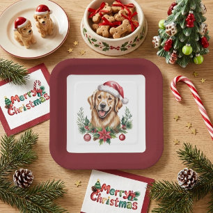 Cute Golden Retriever Christmas Paper Plate